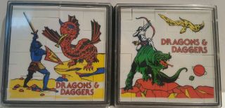 2 Vintage 1982 Mini Puzzle In Plastic Case - " Dragons & Daggers " Moc