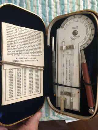 Vintage E.  Vernon Hill Company Psychrometer,  Case & Instuctions