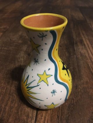 Spunky Vintage Made In Morocco Small Yellow Blue Sun Stars Pottery Vase