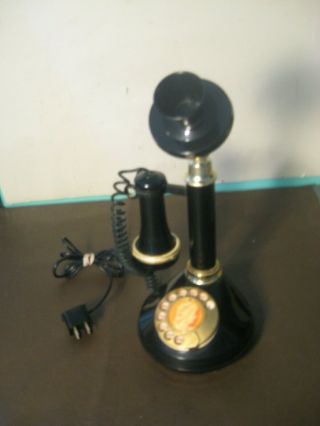 Vintage Black Candlestick Style Rotery Dial Telephone Made In Italy