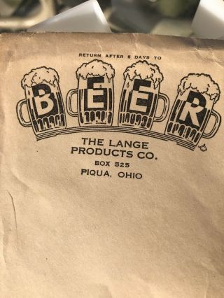 Lang Beer Products Co Piqua Ohio Vintage Stationary Envelope