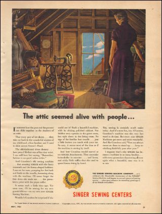 1951 Vintage Ad For Singer Sewing Machine`retro Art Attic Scene (070118)