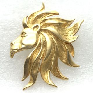 Signed Jj Vintage Proud Lion Head Bust Brooch Pin Gold Tone Costume Jewelry