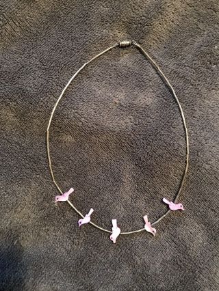 Vintage Native American Single Silver Strand Carved Purple Bird Fetish Necklace