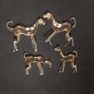 Set Of 4 Vintage Hand Blown Glass Miniature Dog Figurine Greyhound Whippet