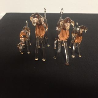 Set Of 4 Vintage Hand Blown Glass Miniature DOG FIGURINE Greyhound Whippet 2