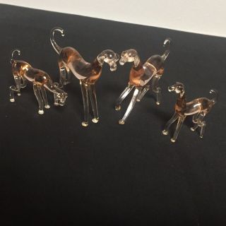 Set Of 4 Vintage Hand Blown Glass Miniature DOG FIGURINE Greyhound Whippet 3
