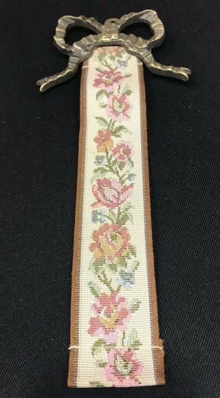 Vintage French Brass & Floral Tapestry Bell Pull