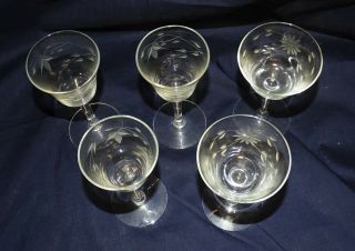 5 Clear Glass VTG Wheel Etched Floral Port Wine Cordial Aperitif Sherry Glass 5 