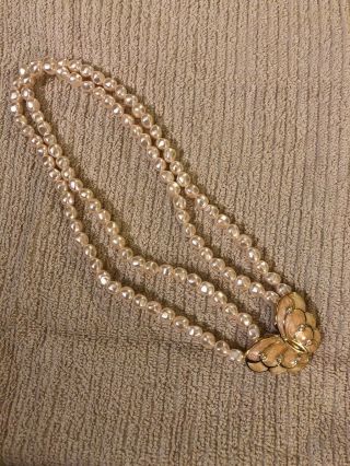 Vintage Kenneth Jay Lane For Avon Butterfly Clasp 18” Pearl Necklace
