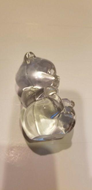 Teddy Bear Vintage Clear Crystal Glass Figurine w/ colored Heart Fenton Logo 3