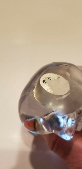 Teddy Bear Vintage Clear Crystal Glass Figurine w/ colored Heart Fenton Logo 5