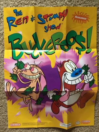 Vintage 1993 Ren & Stimpy Show: Buckeroos (nintendo,  Nes) Poster Game Insert
