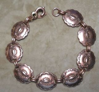 Vintage Solid Copper Mens Or Ladies 8 " Native American Concho Bracelet