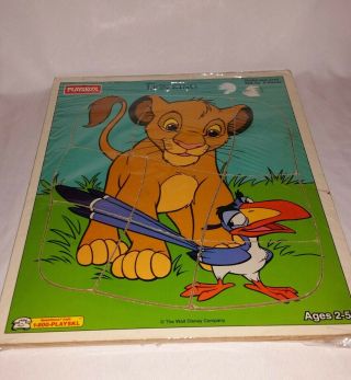 Vtg Playskool The Lion King 9 Piece Wood Tray Puzzle Simba And Zazu 359 - 02