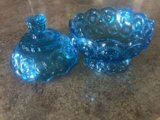 VINTAGE L.  E.  SMITH MOON & STARS BLUE GLASS COVERED CANDY DISH 2
