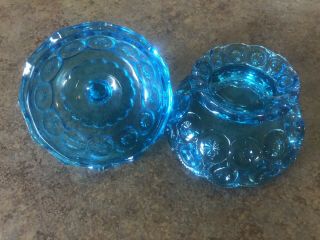 VINTAGE L.  E.  SMITH MOON & STARS BLUE GLASS COVERED CANDY DISH 3