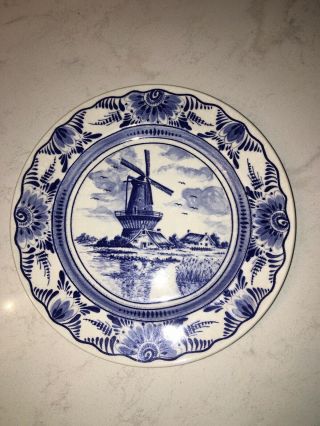 Vintage Delfts Blue By Holland Windmill Plate 8”