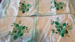 Vintage Set Of 4 Hand Embroidered Floral Cloth Napkins 10” Square