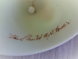Vintage Fenton Hand - Painted Satin Custard Art Glass Bell - - - Signed C.  Thomas 5