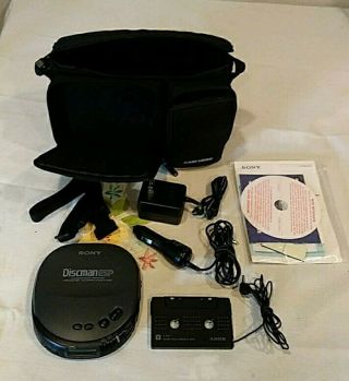 Vintage Sony Discman Esp.  Portable Cd Player With Accessories And Carry Bag
