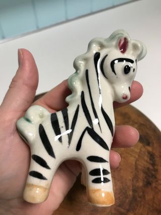Adorable Vintage Comical Baby Zebra Figurine Japan Ceramic Art Pottery 4 1/2”