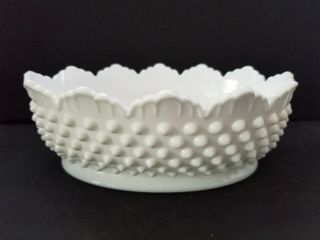 Vintage White Milk Glass Bowl Scalloped Edge,  Hobb Nail 6 " X 8 "