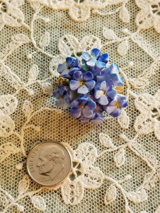 Vintage England Bone China Flowers Hand Painted Brooch Pin Blue Forget Me Nots 2
