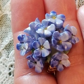 Vintage England Bone China Flowers Hand Painted Brooch Pin Blue Forget Me Nots 4
