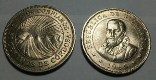 Nicaragua,  Vintage 4 Piece Uncirculated Coin Set,  0.  05 To 1 Cordoba