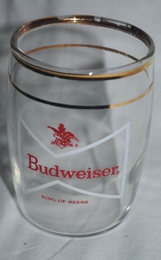 Budweiser Beer Vintage 3 " Barrel Glass With Gold Rims,
