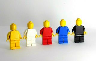 5 Lego Vintage Plain Colours Minifigures Yellow White Red Blue Black