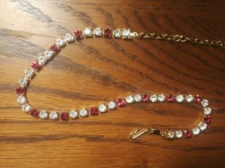 Vintage Trifari Ruby Red & Clear Rhinestone Necklace Choker Signed
