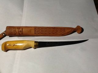 Vintage J.  Marttini Finland Rapalla Filet Knife With Sheath Full Length 10 1/2 "