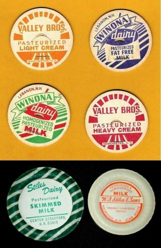 Vintage Nos Cream & Milk Bottle Caps Winona Dairy & Valley Bros.  & Stiles Nh