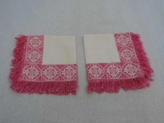 Vintage Napkins - White And Pink Embroidered,  Fringed Napkins,  Serviette