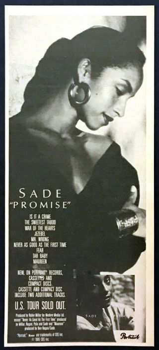 1986 Sade Photo " Promise " Album Release Vintage Trade Promo Print Ad