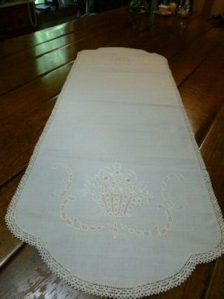Vintage Hand Embroidered Table Runner Dresser Scarf Candlewick Stamped 47 x 18 3