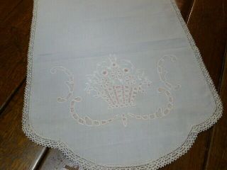 Vintage Hand Embroidered Table Runner Dresser Scarf Candlewick Stamped 47 x 18 4