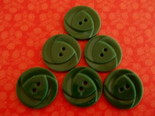 6 Vintage Plastic Buttons Dark Green 22mm Sew Knit Quilt Scrapbook Jewelry Craft
