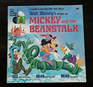 Vintage 1970 Walt Disney Book Vinyl Record Mickey And The Bean Stalk 348