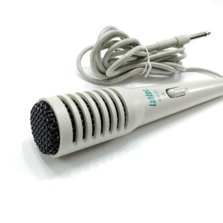 Vintage Labtec AM - 22 Handheld Microphone White 8 ' Cord 3.  5mm Plug 6.  3mm adapter 2