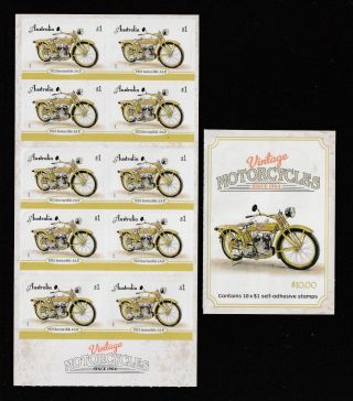 Australia 2018 :vintage Motorcycles - 1923 Invincible J.  A.  P.  Booklet 10 X $1 S/a