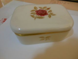 Stunning Vintage Lenox Red Roses And Gold Leaves Candy Dish Or Trinket Box