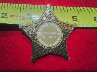 Vintage Badge Political Junior Police Pin Back Mayor R Hamm Fox Lake Illinois