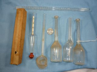 Vintage Lab Glassware Babcock Scale Dairy Cream Test Bottles Baume Hydrometer