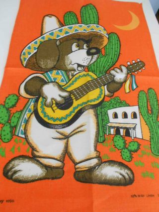 Vintage Teatowel ' Mexican Dog ' Linen/Cotton Blend by Dunmoy - 4