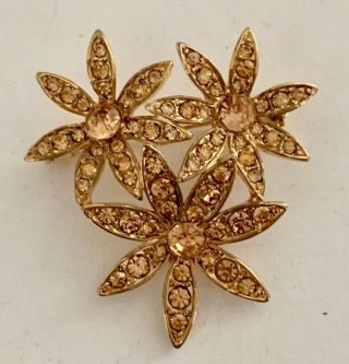 Vintage Gold Tone Amber Rhinestone Signed Lc Liz Claiborne Flower Brooch Pin