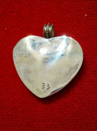 Vintage Kit Heath Signed Large Sterling Silver Heart Pendant with Abalone Inlay 3