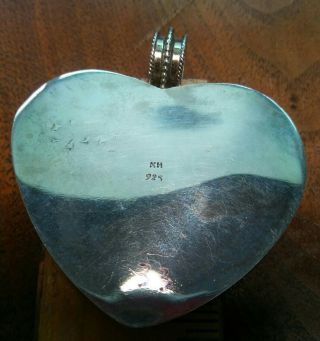 Vintage Kit Heath Signed Large Sterling Silver Heart Pendant with Abalone Inlay 4